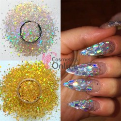 Paiete fulgi holografici pentru decor unghii PFH13 - Argintii si Aurii cu Reflexii